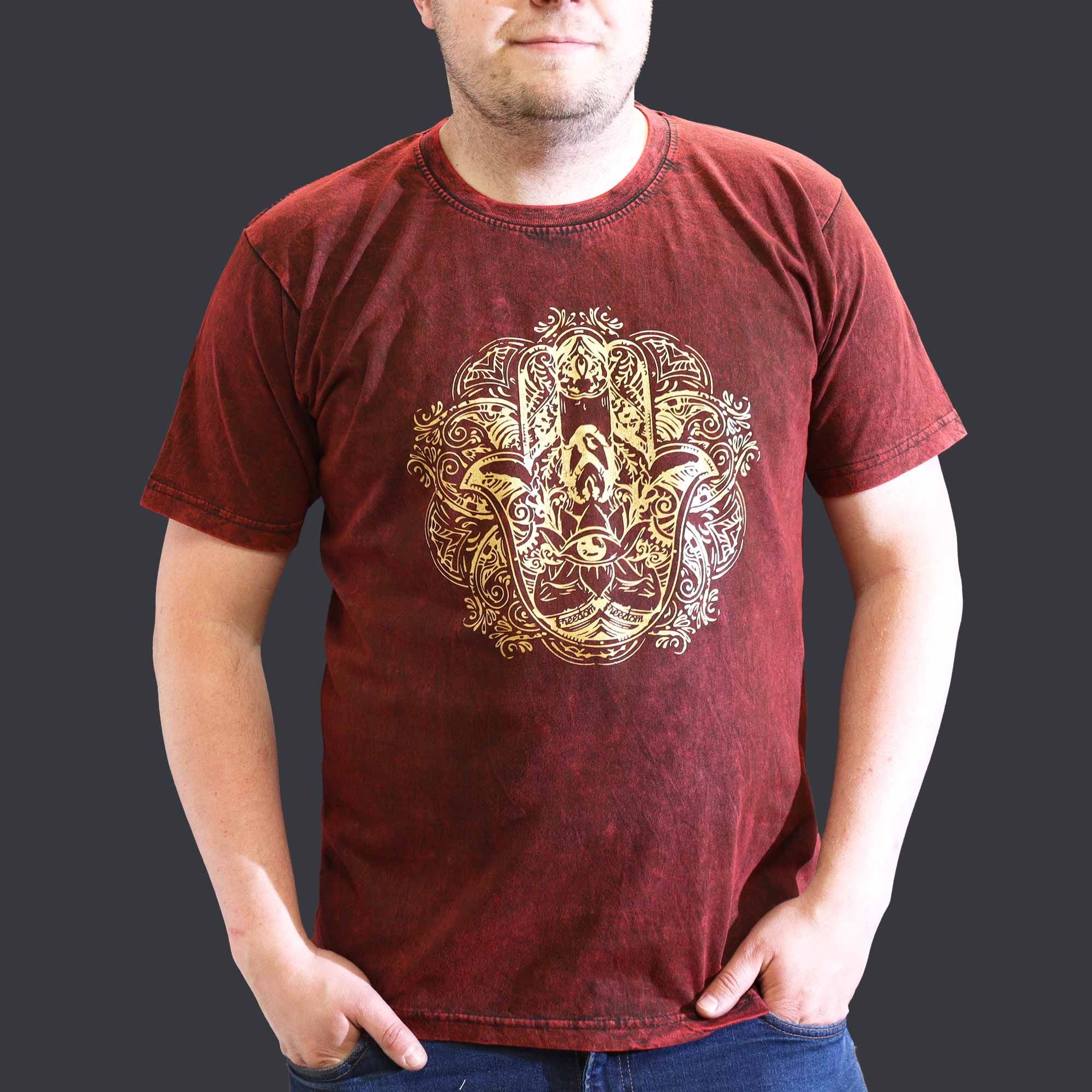 XLarge Stone Washed Teashirt - Hamsa - Maroon