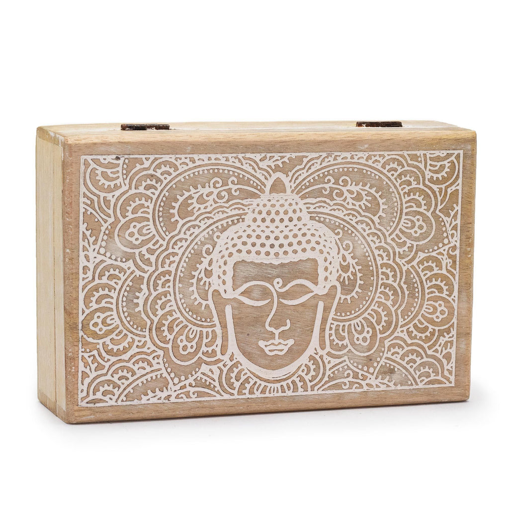 Stor rektangulær æske 21,5x14x6,3 cm - Buddha Face Whitewash