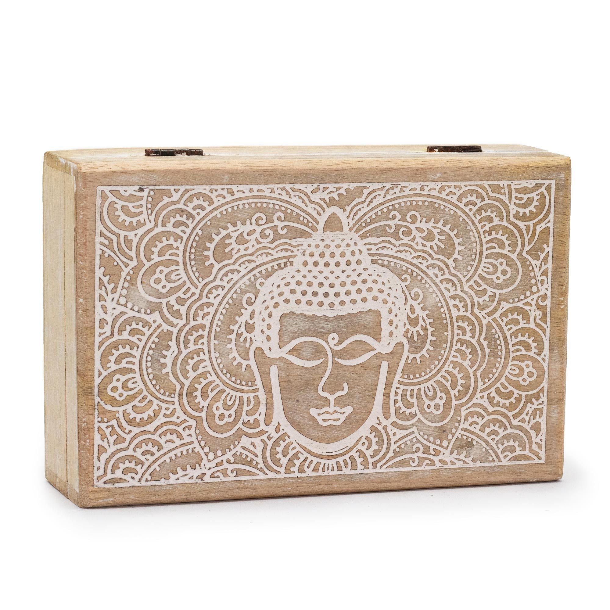 Stor rektangulær æske 21,5x14x6,3 cm - Buddha Face Whitewash