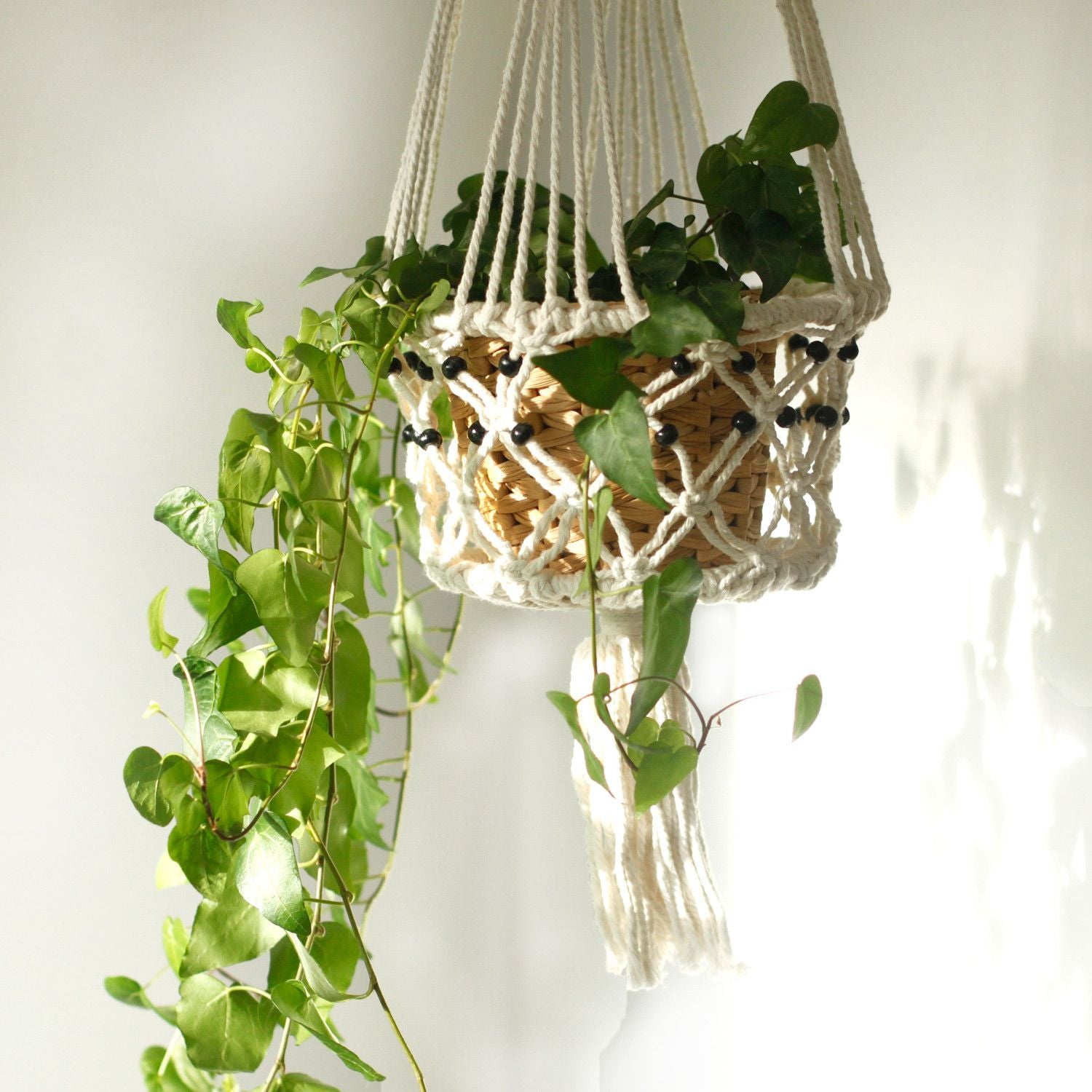 Macrame Grydeholder - Stor Enkelt Perlebesat