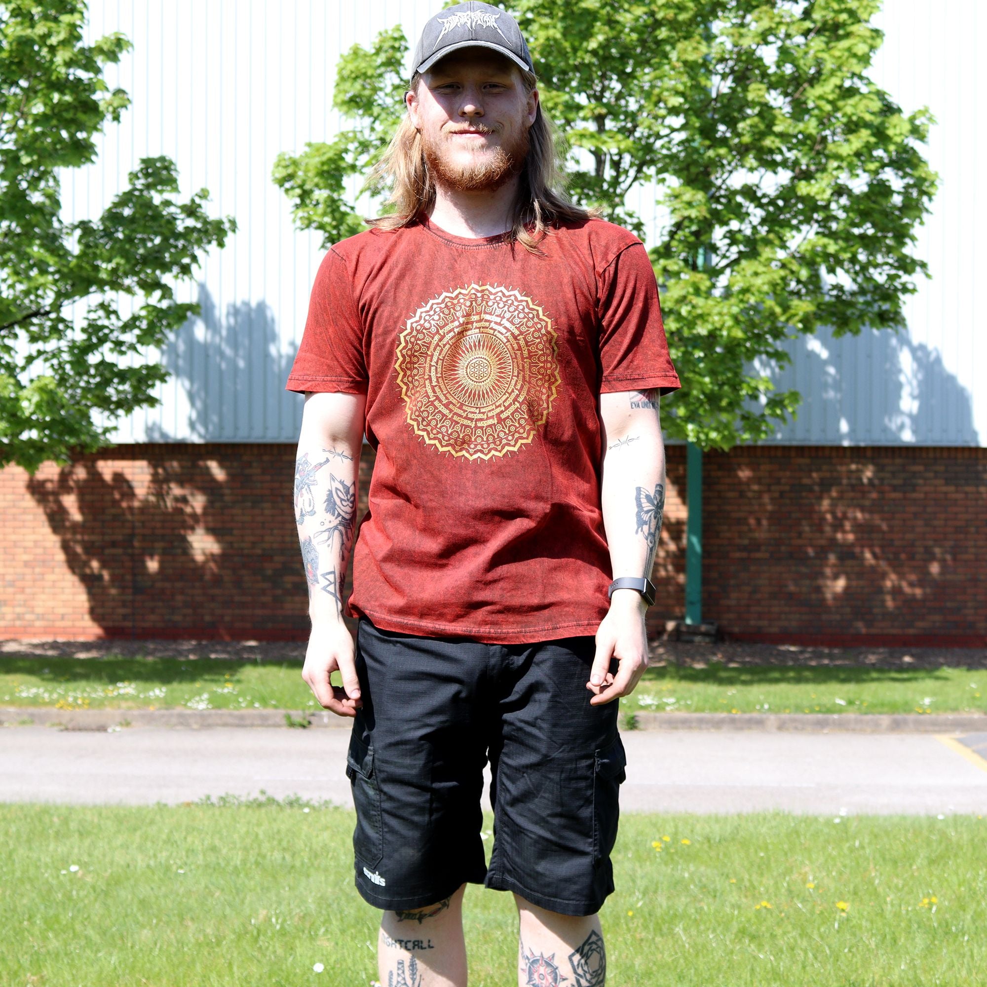 Large Stone Washed Teashirt - Mandala - Maroon