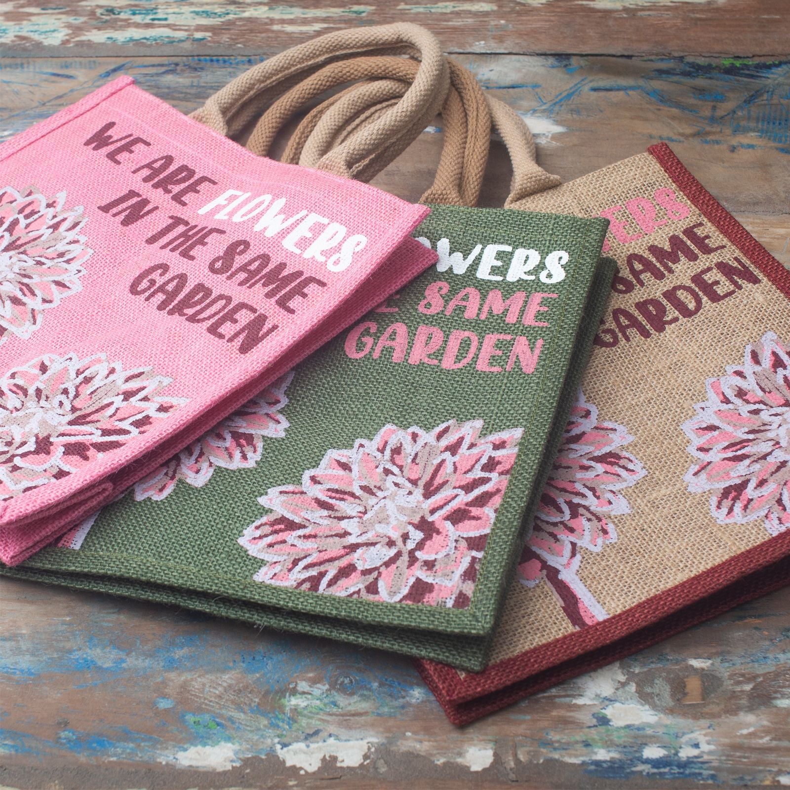 Printed Jute Bag - We are Flowers - Natural