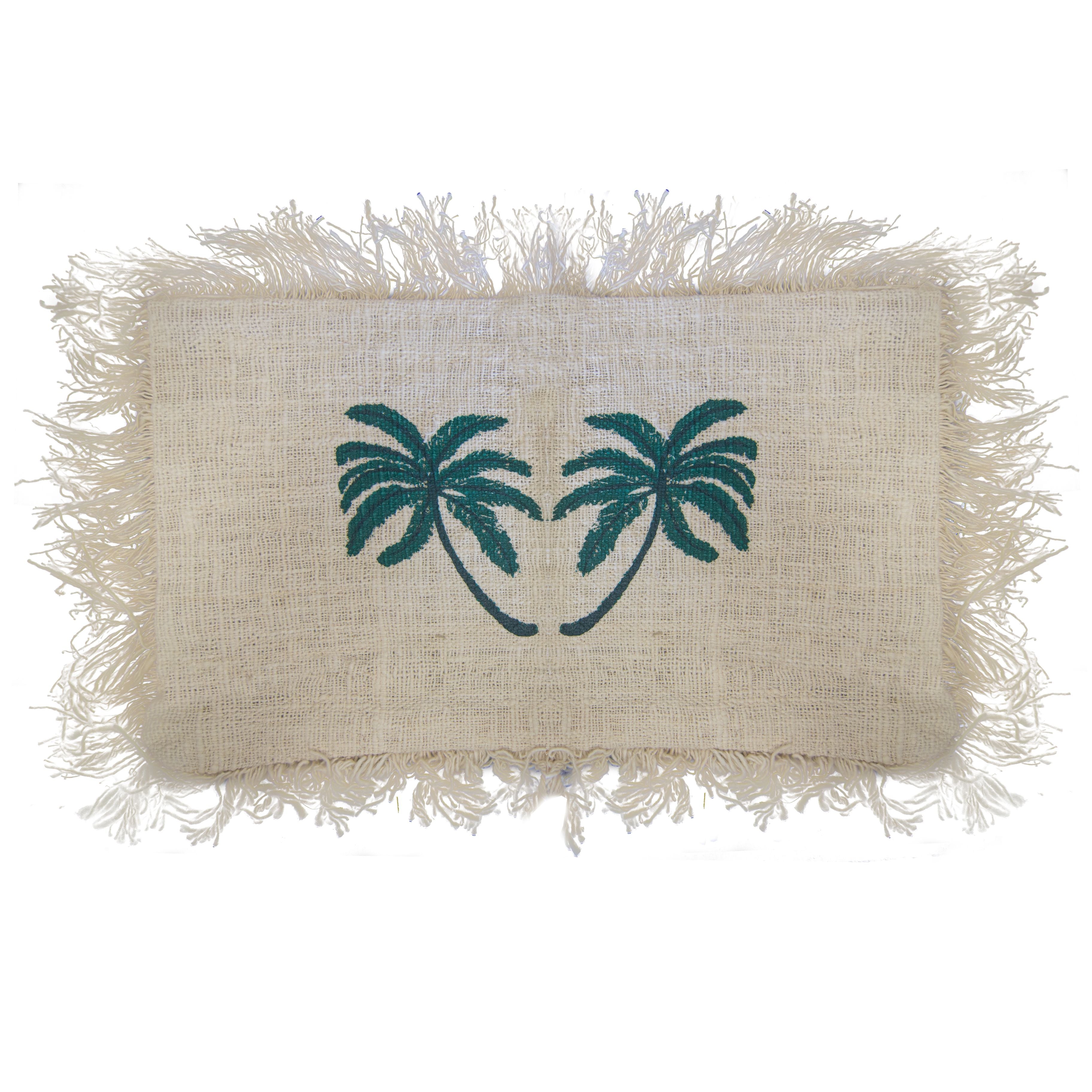 1x Linen Cushion 30x50cm Palm Tree with Fringe