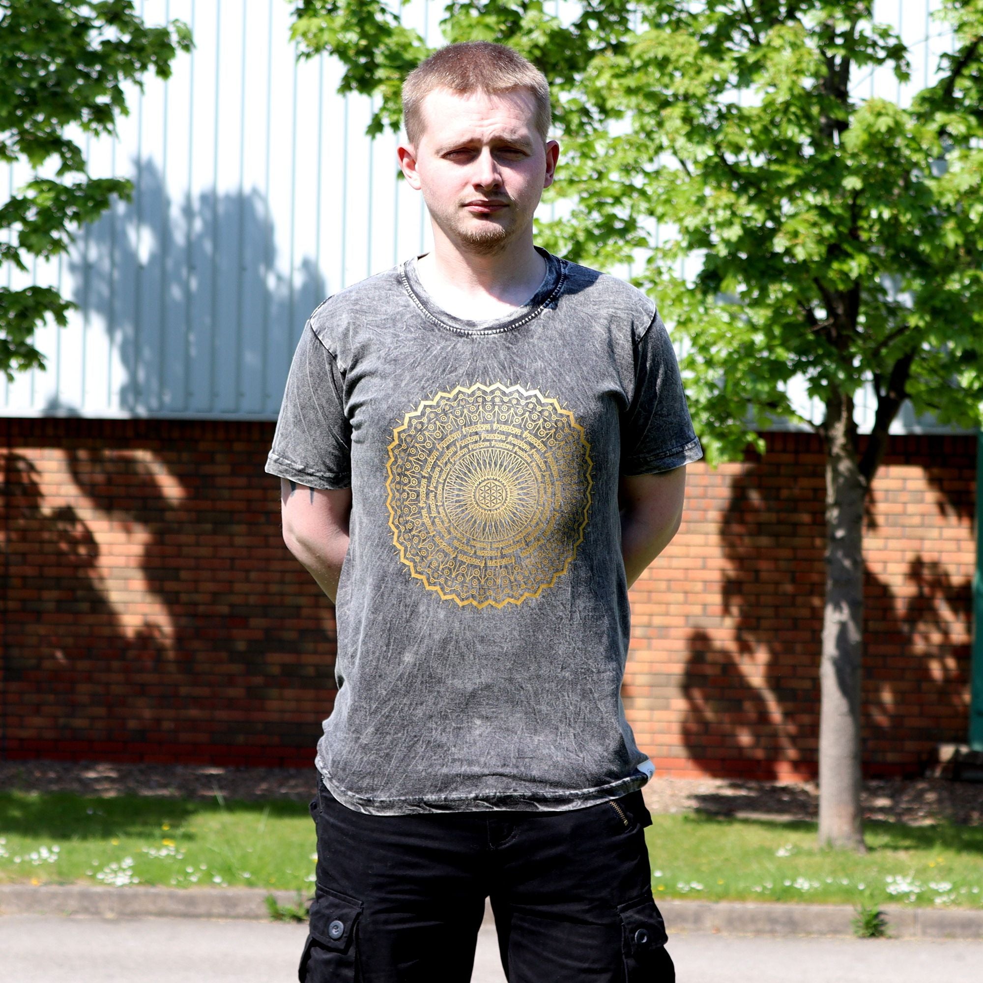 Large Stone Washed Teashirt - Mandala - Dark Grey