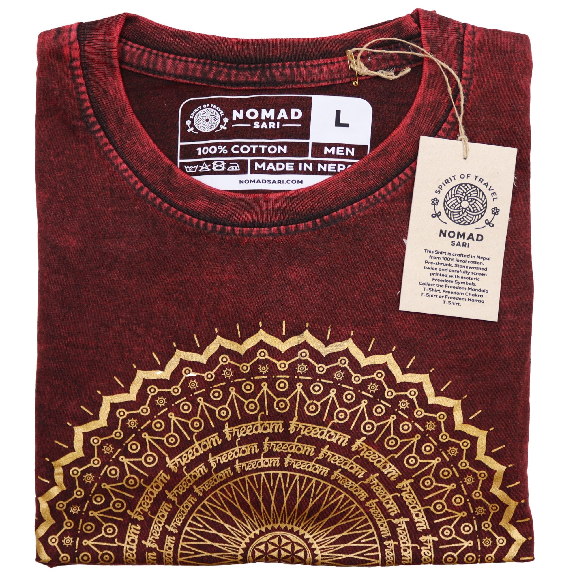 Large Stone Washed Teashirt - Mandala - Maroon