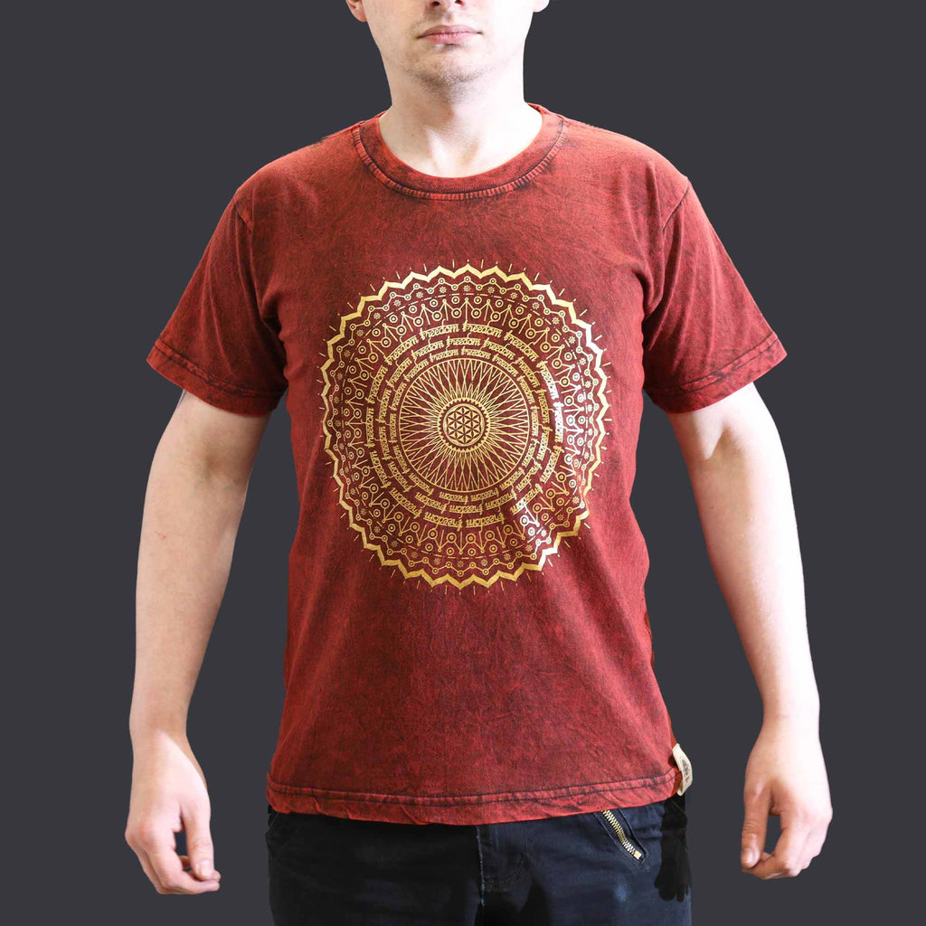 Small Stone Washed Teashirt - Mandala - Maroon