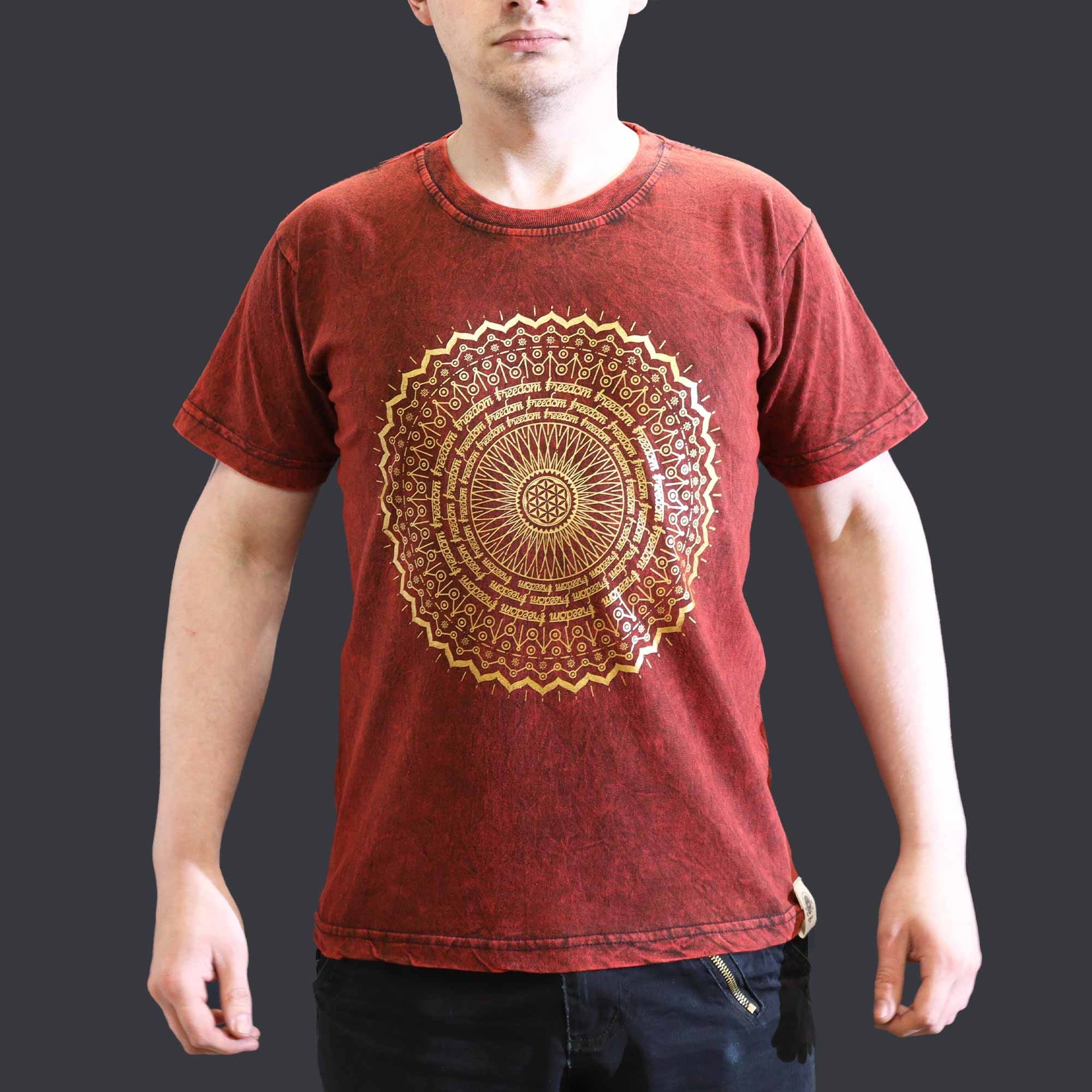 Small Stone Washed Teashirt - Mandala - Maroon