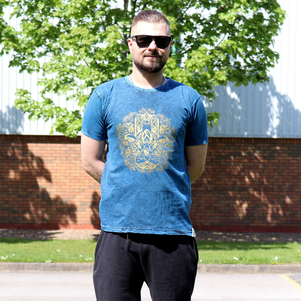 Small Stone Washed Teashirt - Hamsa - Blue