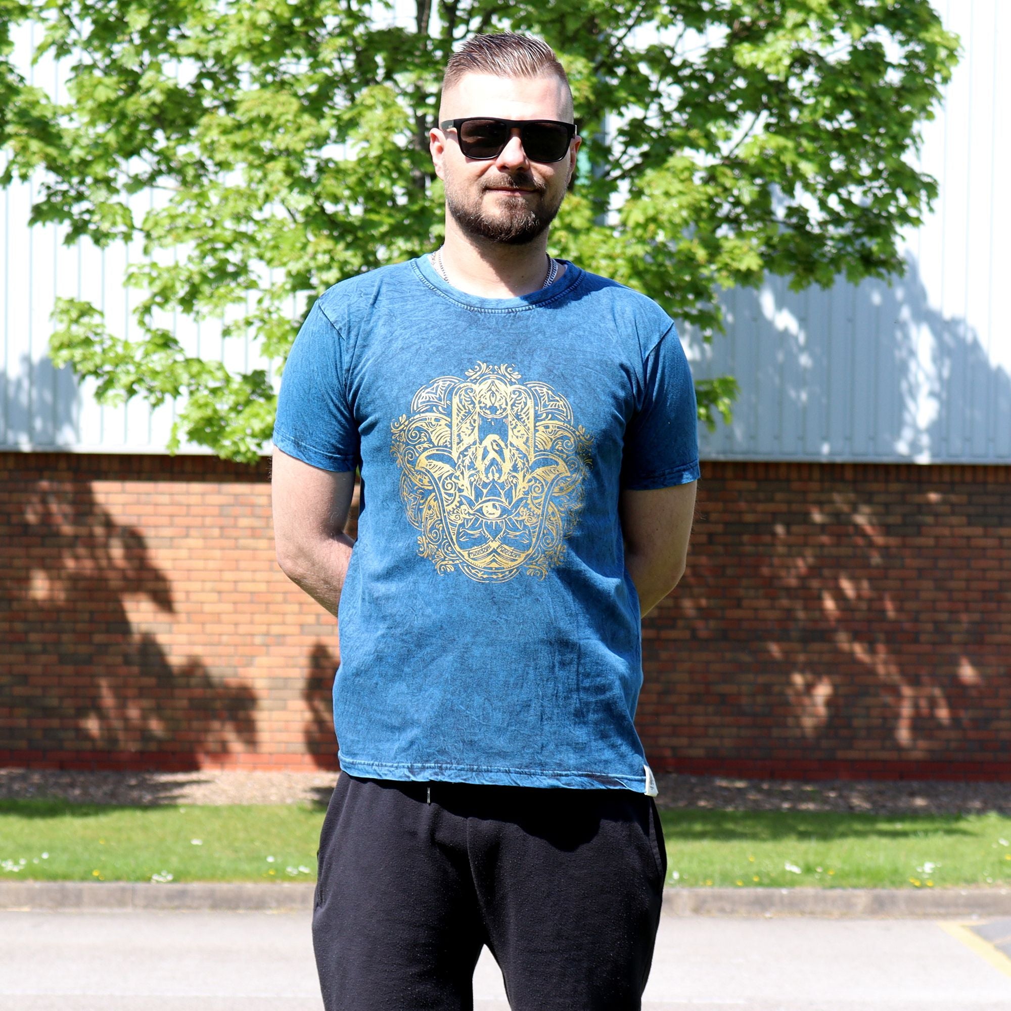 Small Stone Washed Teashirt - Hamsa - Blue