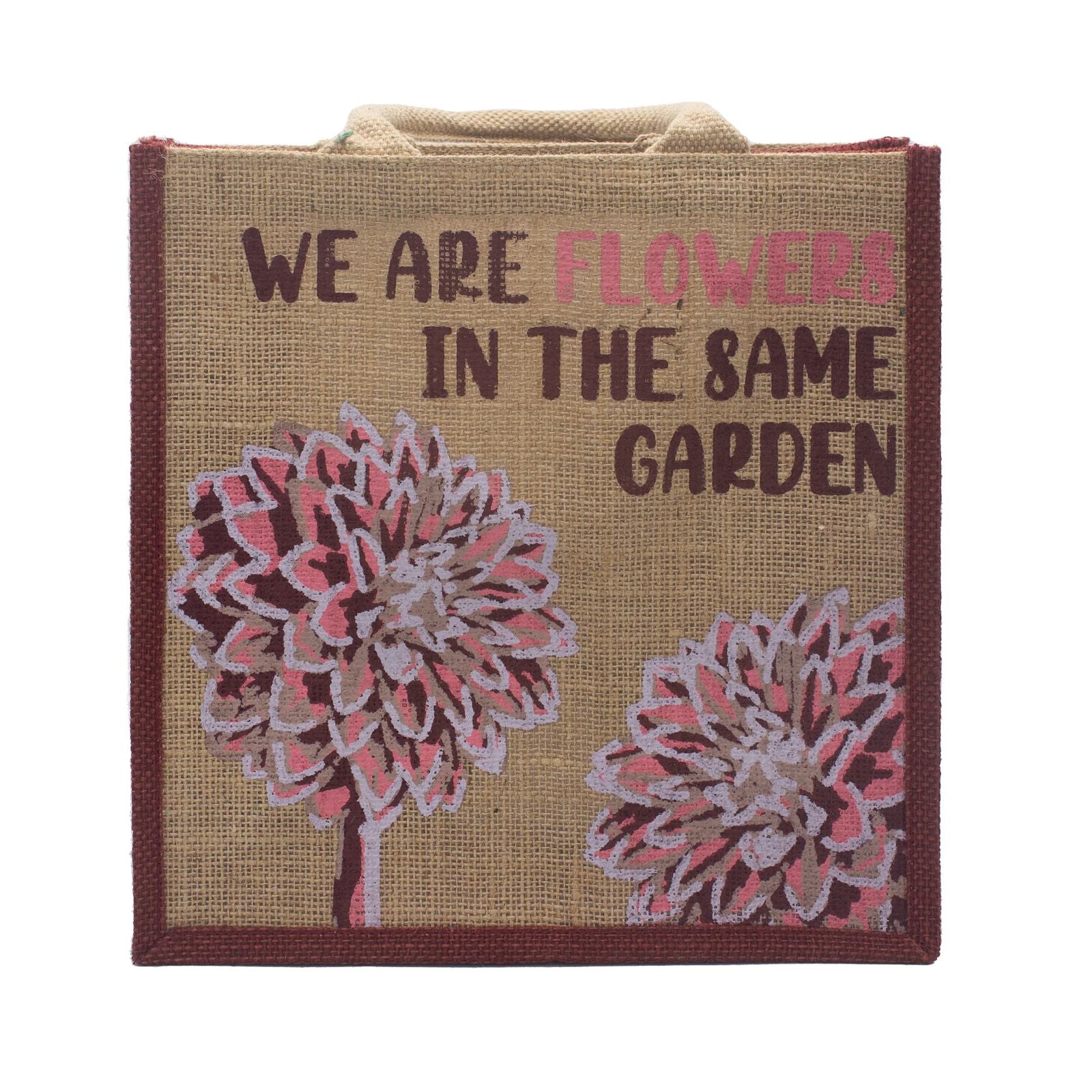 Printed Jute Bag - We are Flowers - Pink