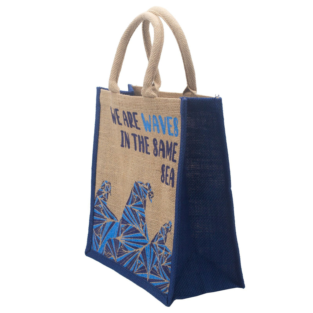 Printed Jute Bag - We are Waves - Blue