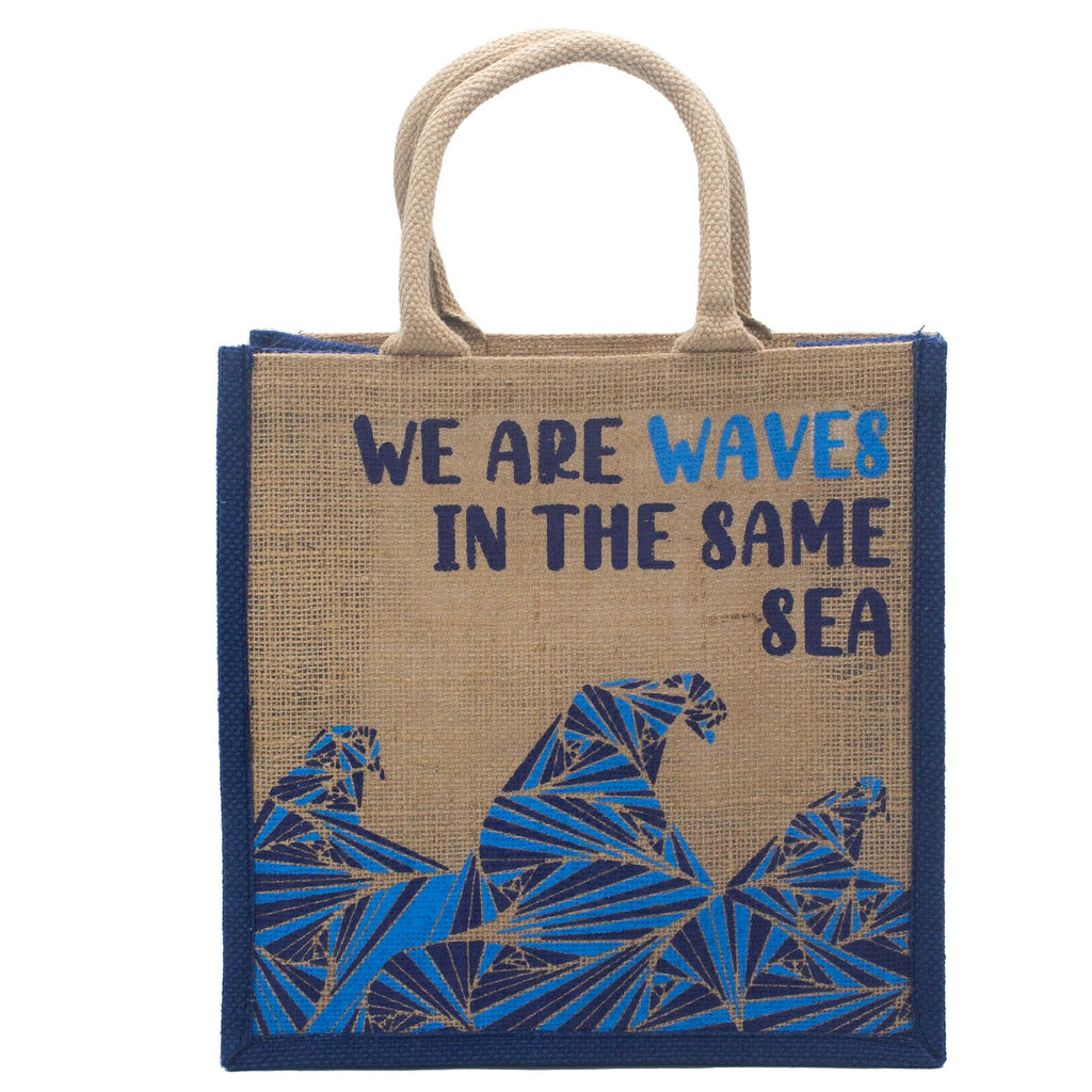 Printed Jute Bag - We are Waves - Blue