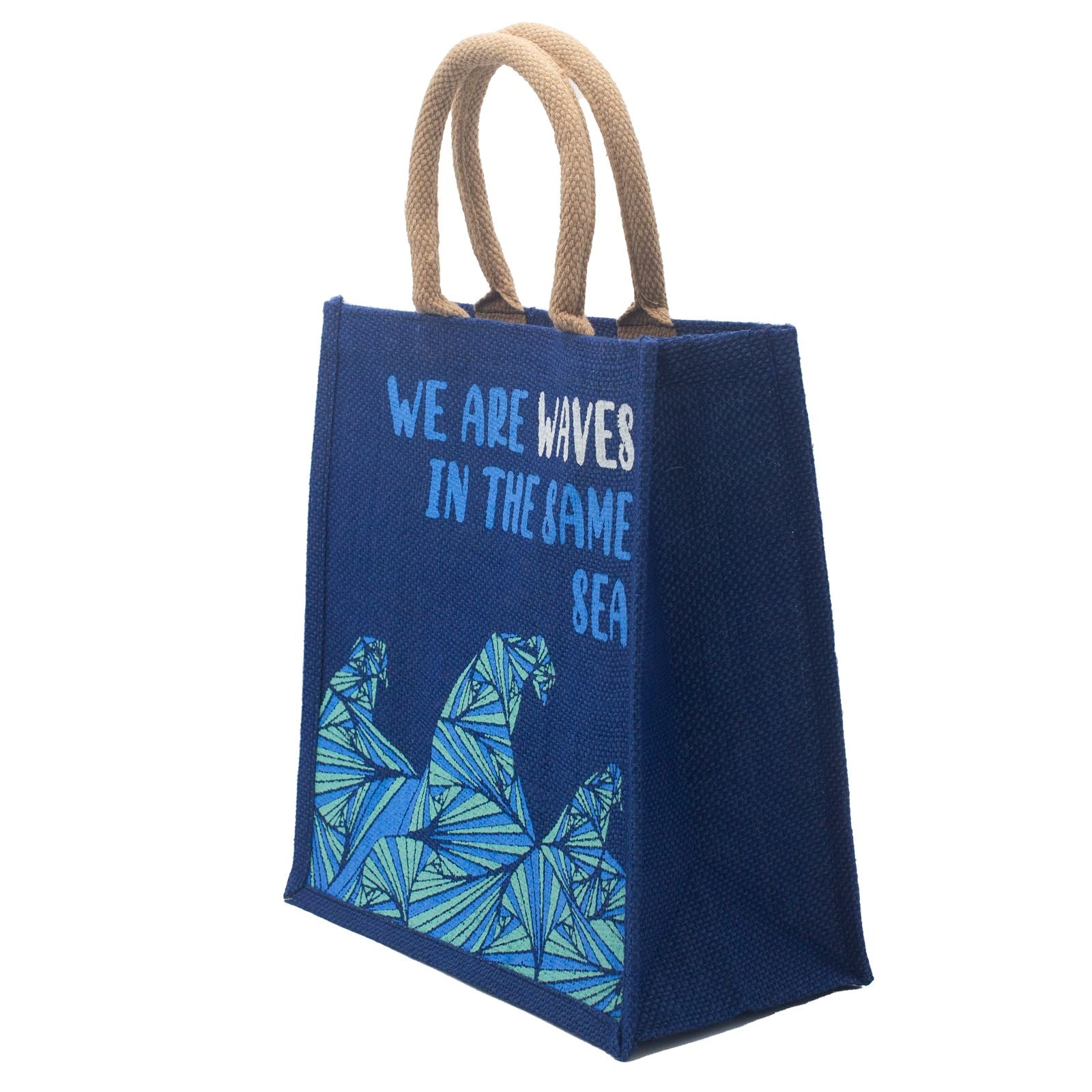 Printed Jute Bag - We are Waves - Blue