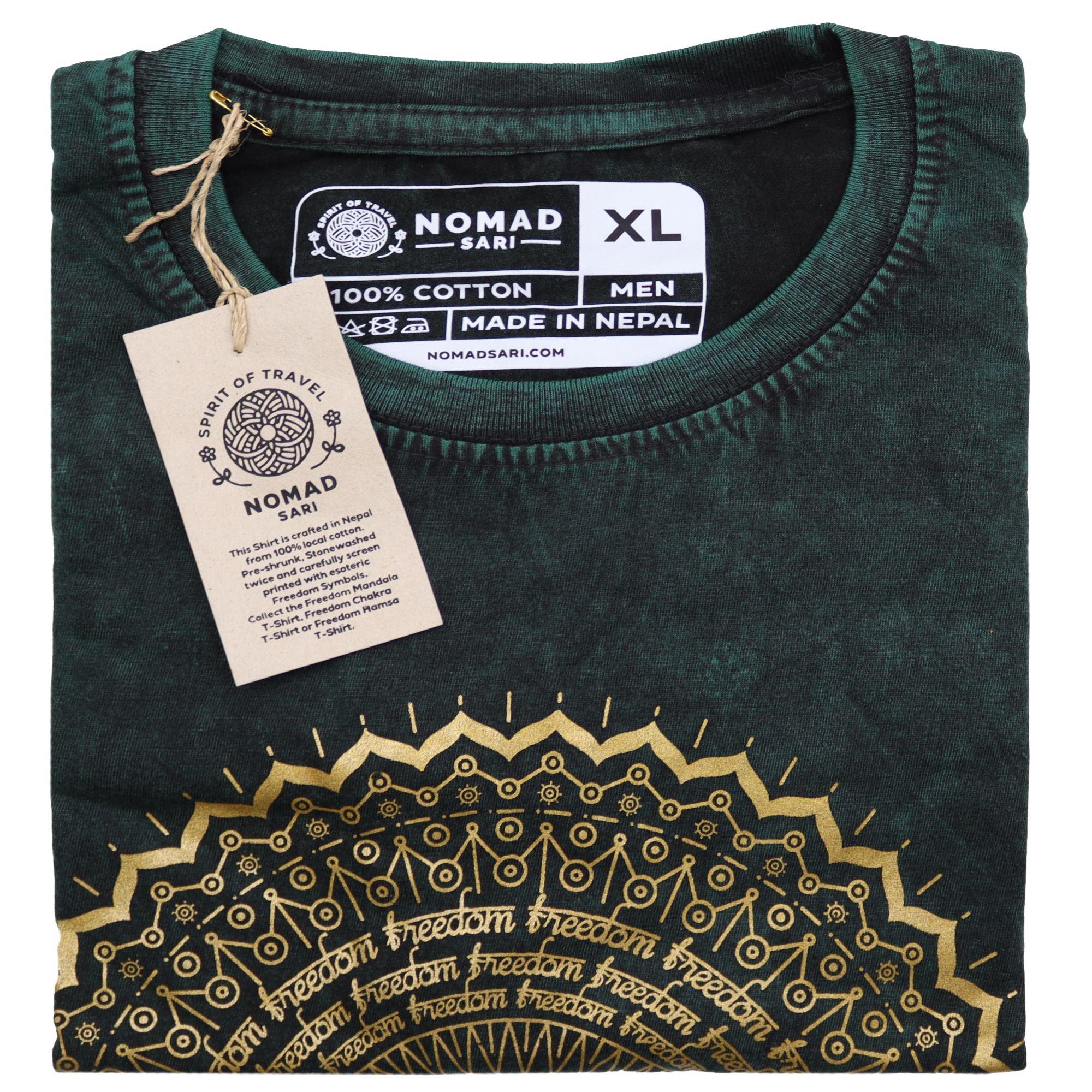 XLarge Stone Washed Teashirt - Mandala - Green