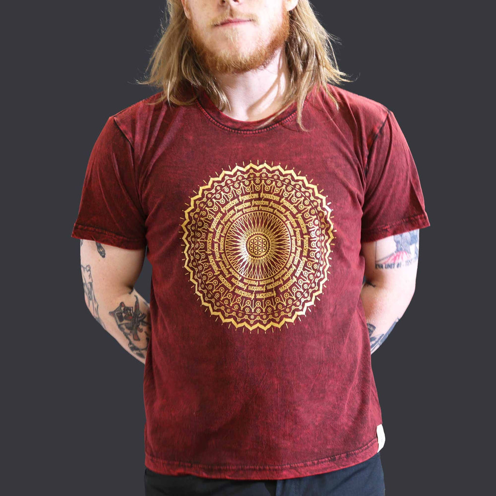 Large Stone Washed Teashirt - Mandala - Maroon