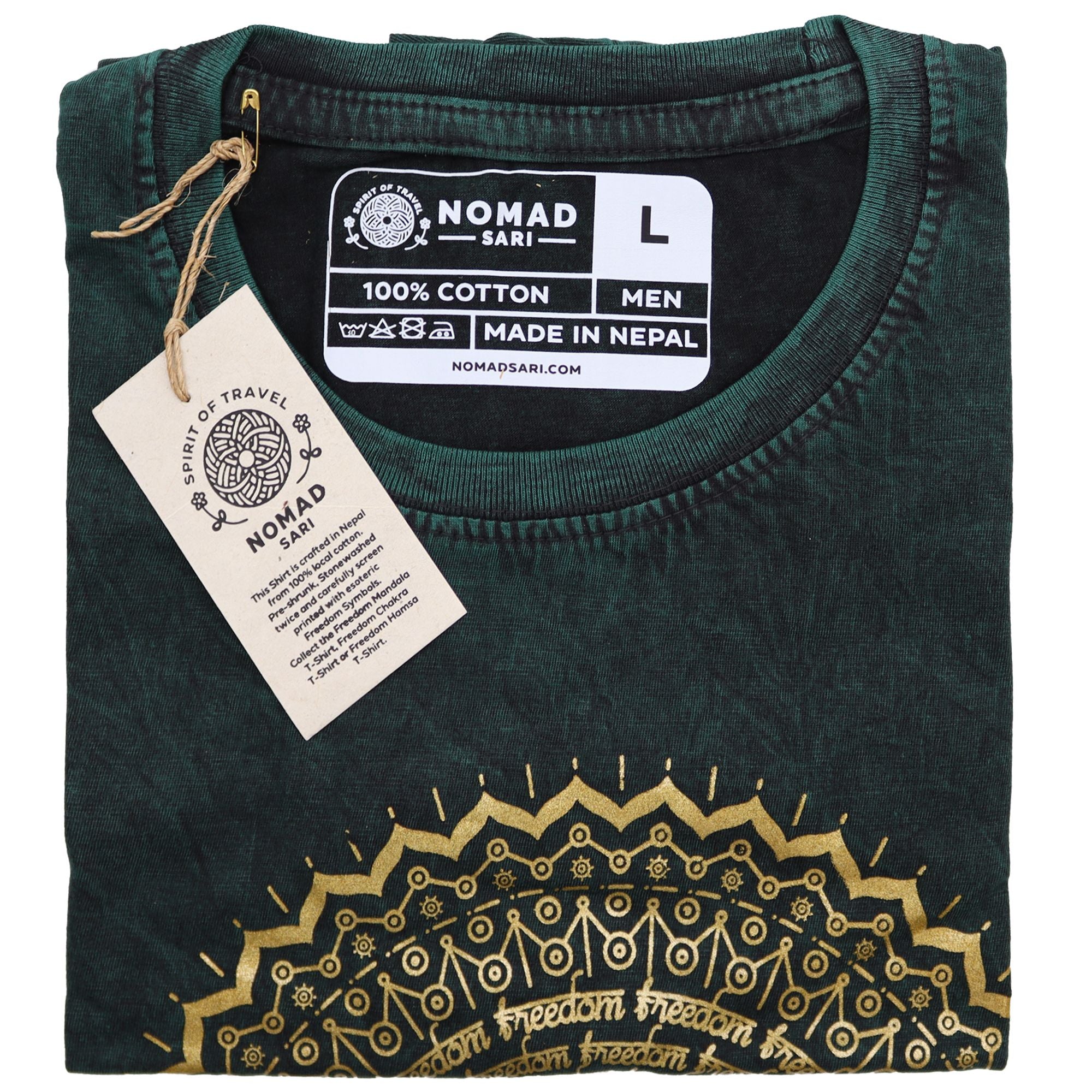 Large Stone Washed Teashirt - Mandala - Green
