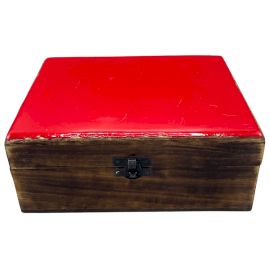 Stor keramisk glaseret trææske - 20x15x7,5cm - Rød