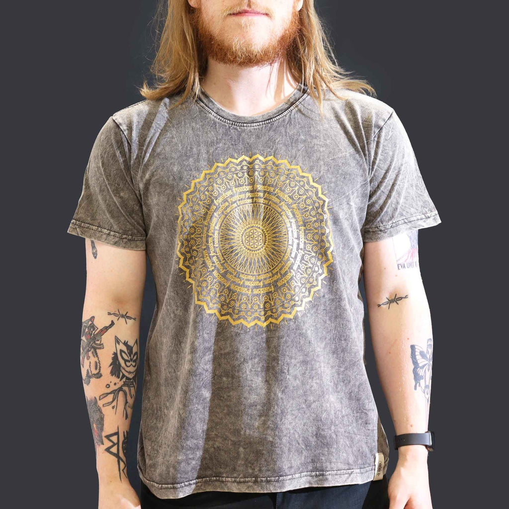 Large Stone Washed Teashirt - Mandala - Dark Grey