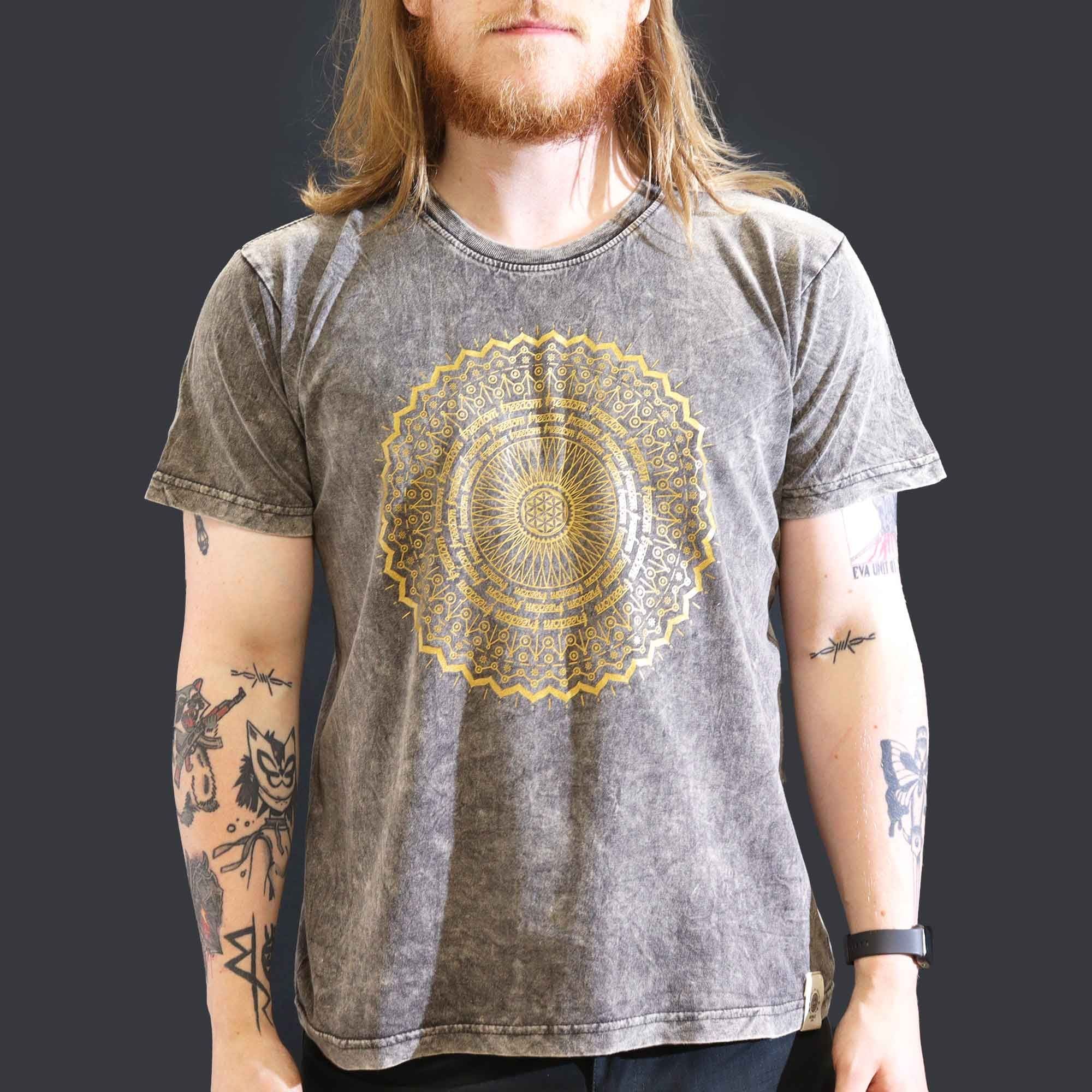 Large Stone Washed Teashirt - Mandala - Dark Grey