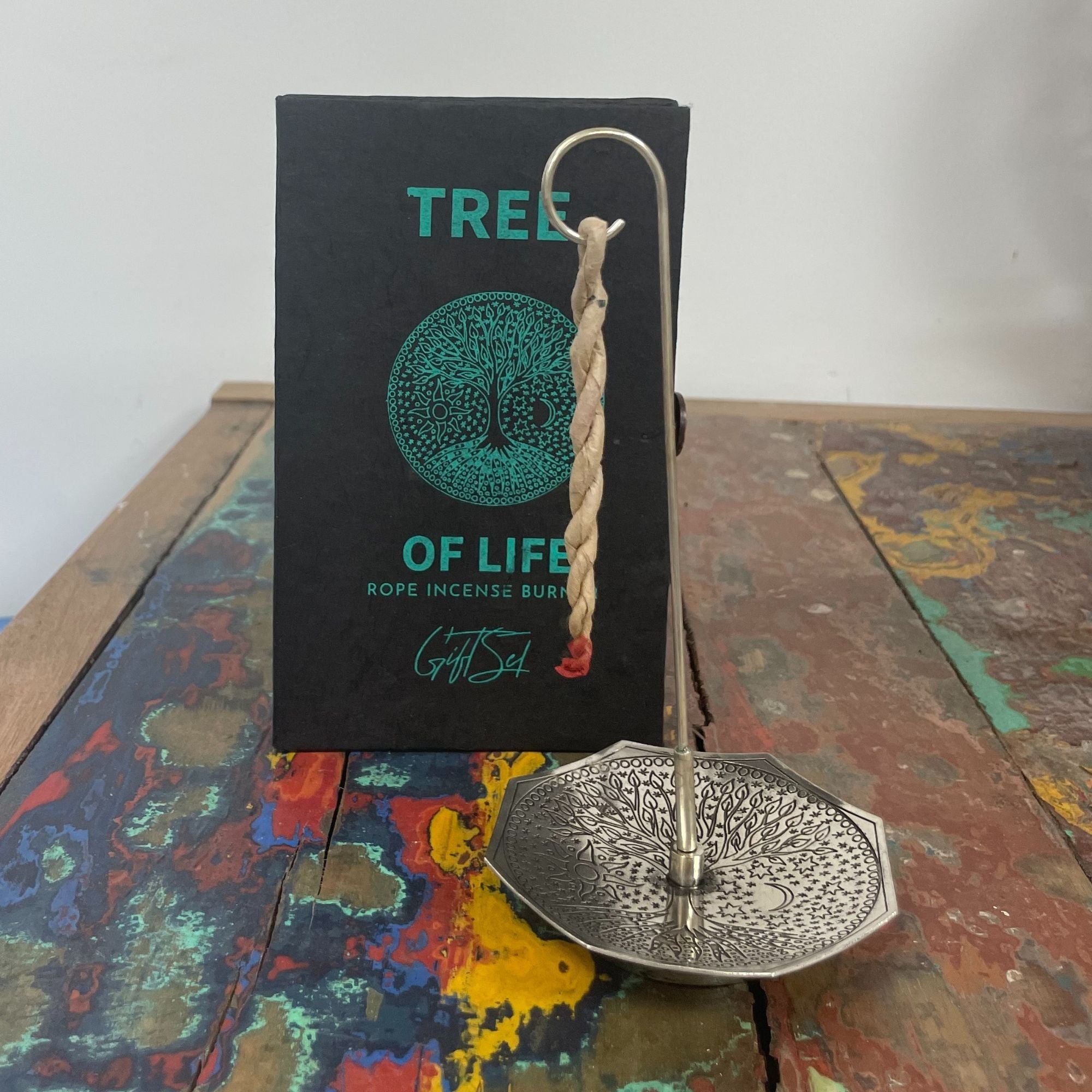Rope Incense and Silver Plated Holder Set - Tree of Life