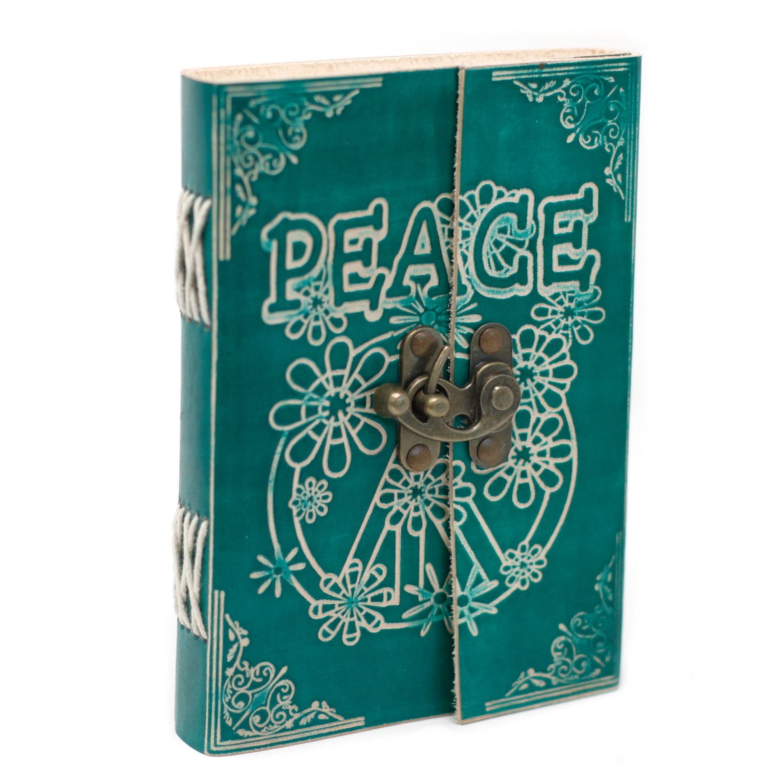 Leather Green Peace with Lock Notebook (18x13 cm)