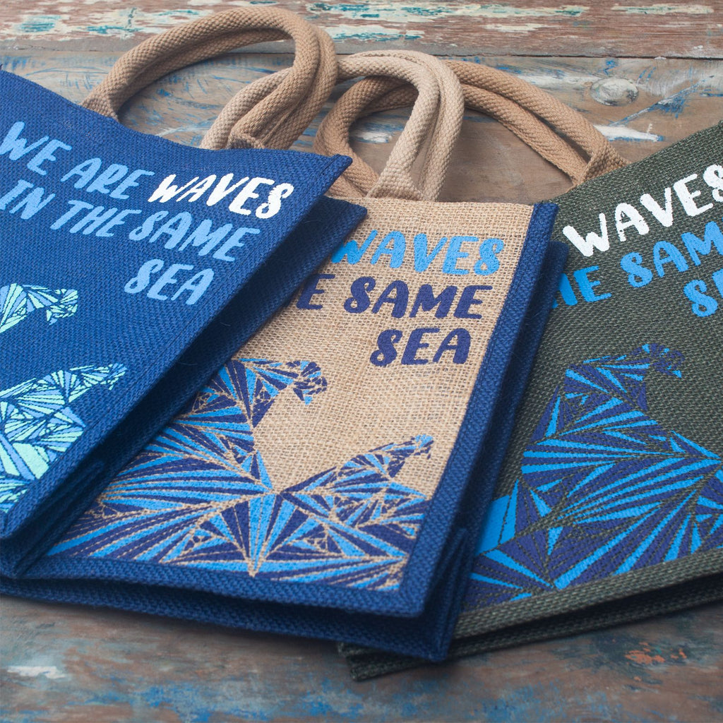 Printed Jute Bag - We are Waves - Blue