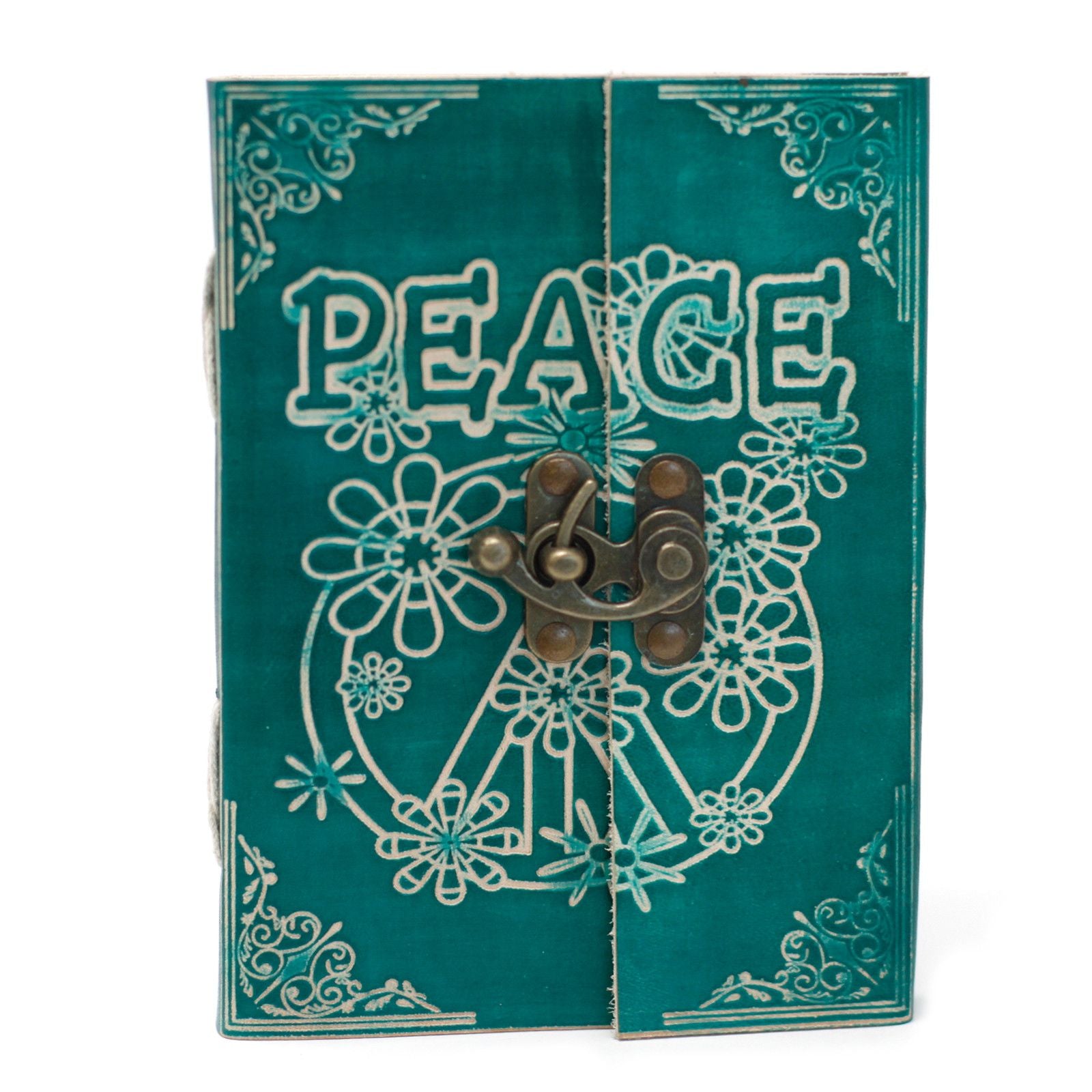 Leather Green Peace with Lock Notebook (18x13 cm)