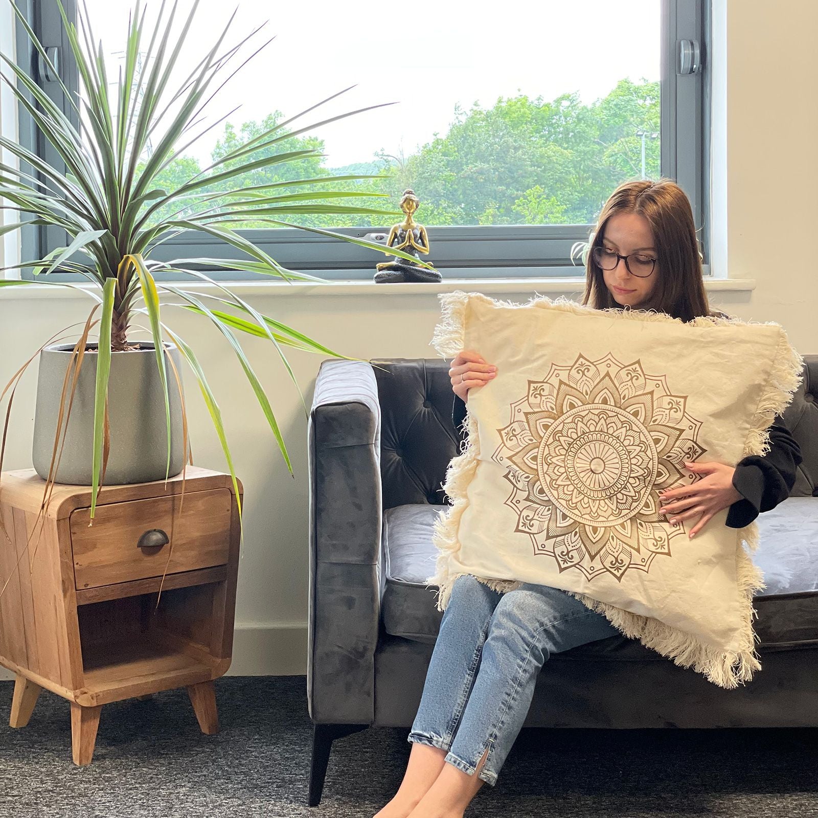 Hamsa Mandala  Cushion - 30x50cm - green
