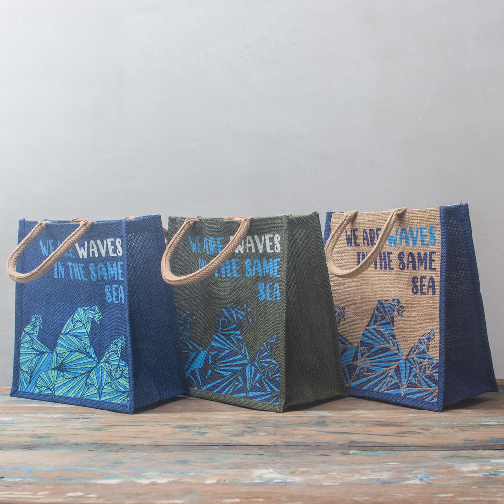 Printed Jute Bag - We are Waves - Blue