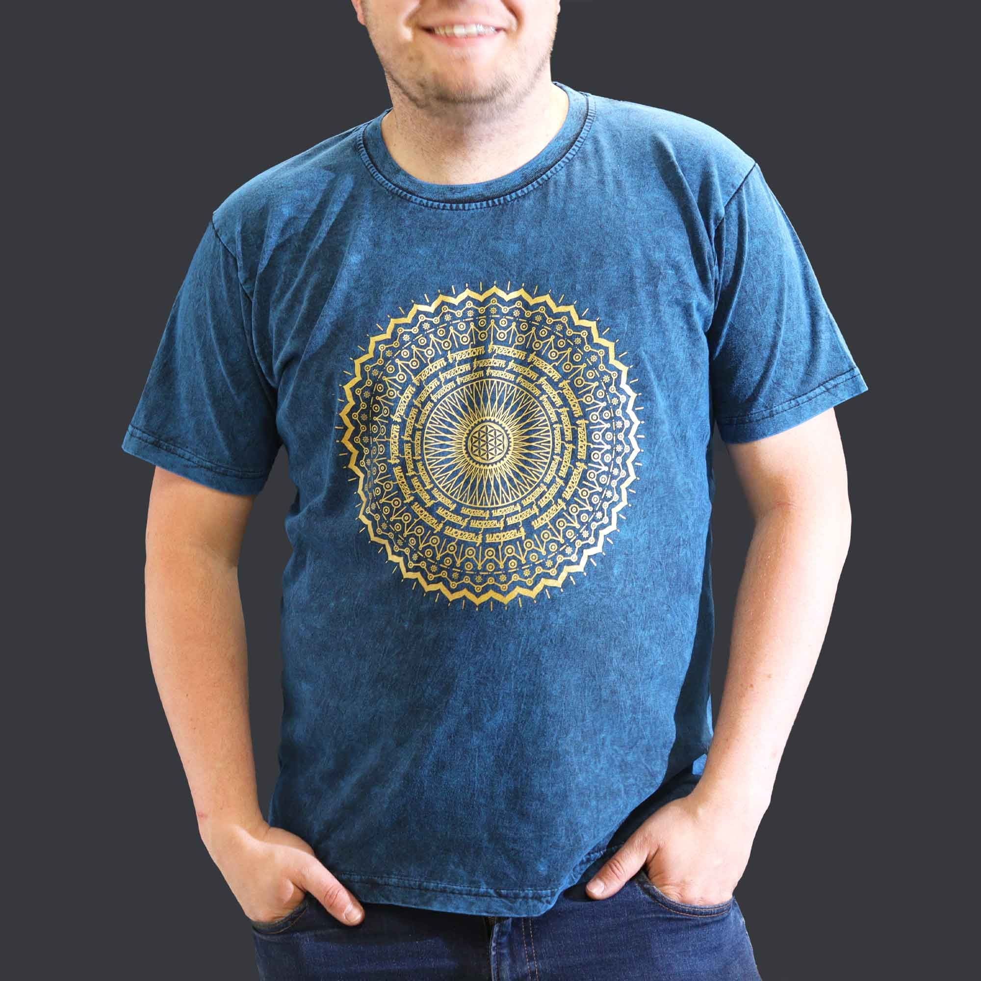 XLarge Stone Washed Teashirt - Mandala - Blue
