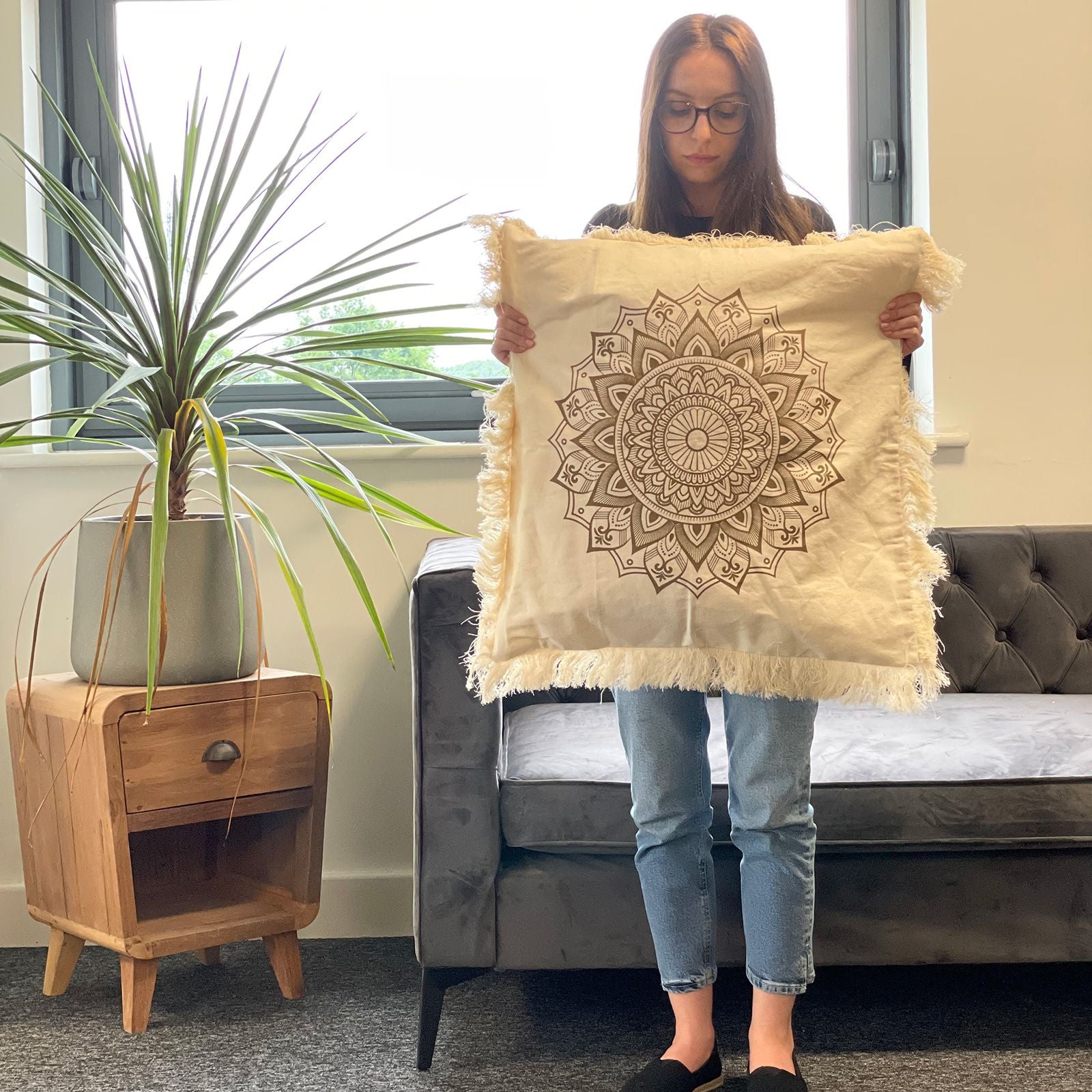 Hamsa Mandala  Cushion - 30x50cm - green