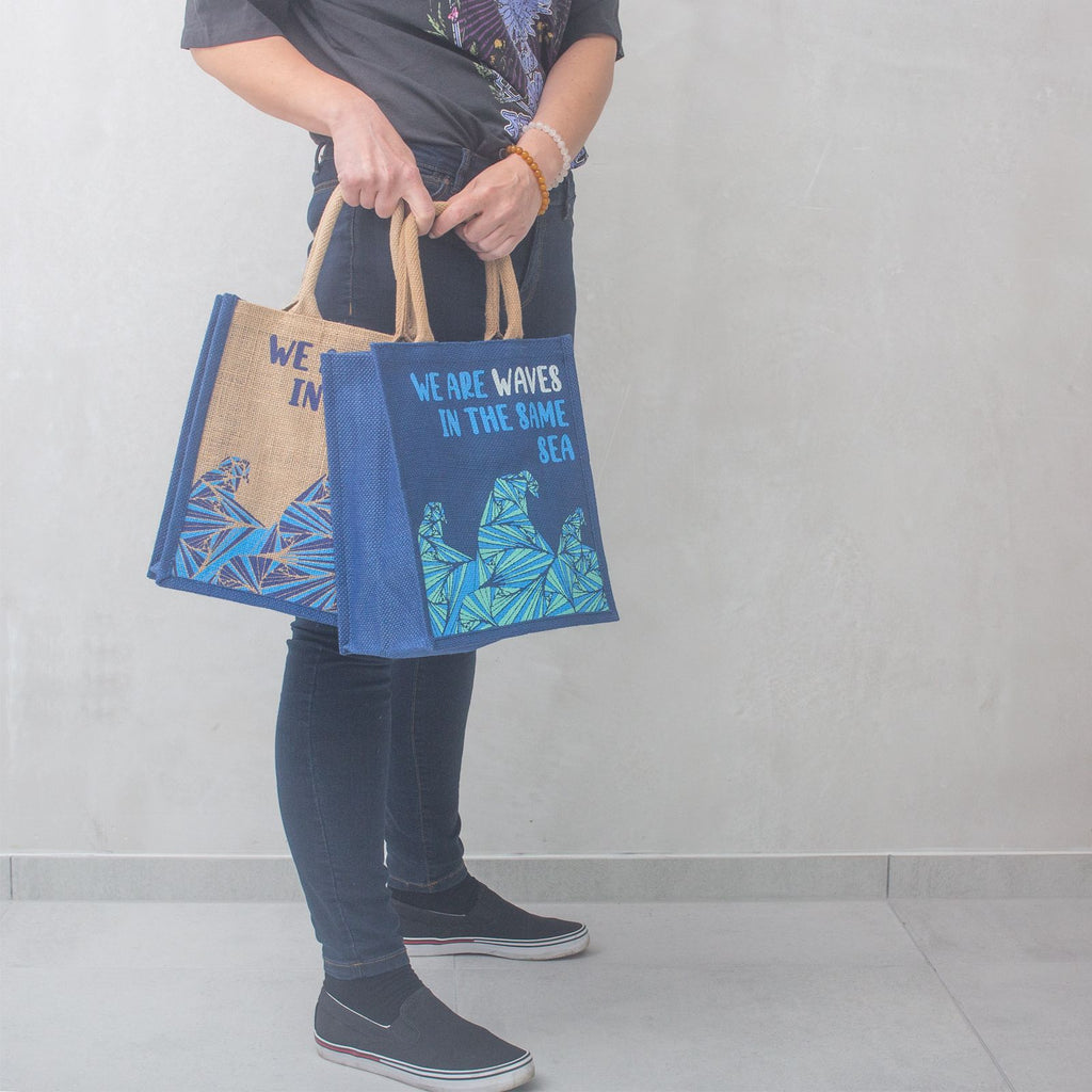 Printed Jute Bag - We are Waves - Blue