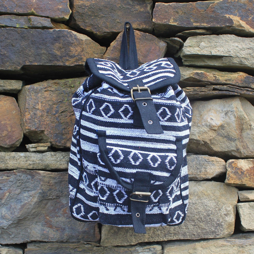 Small Nepali Backpack - Black & White