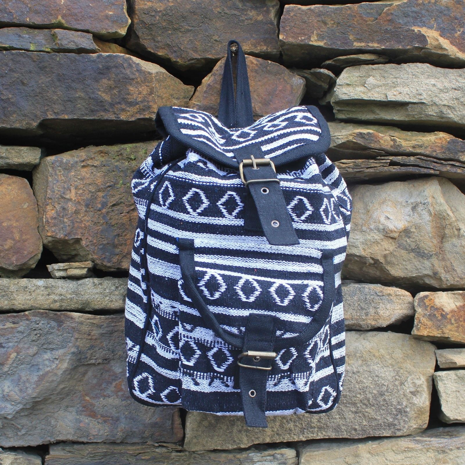 Small Nepali Backpack - Black & White