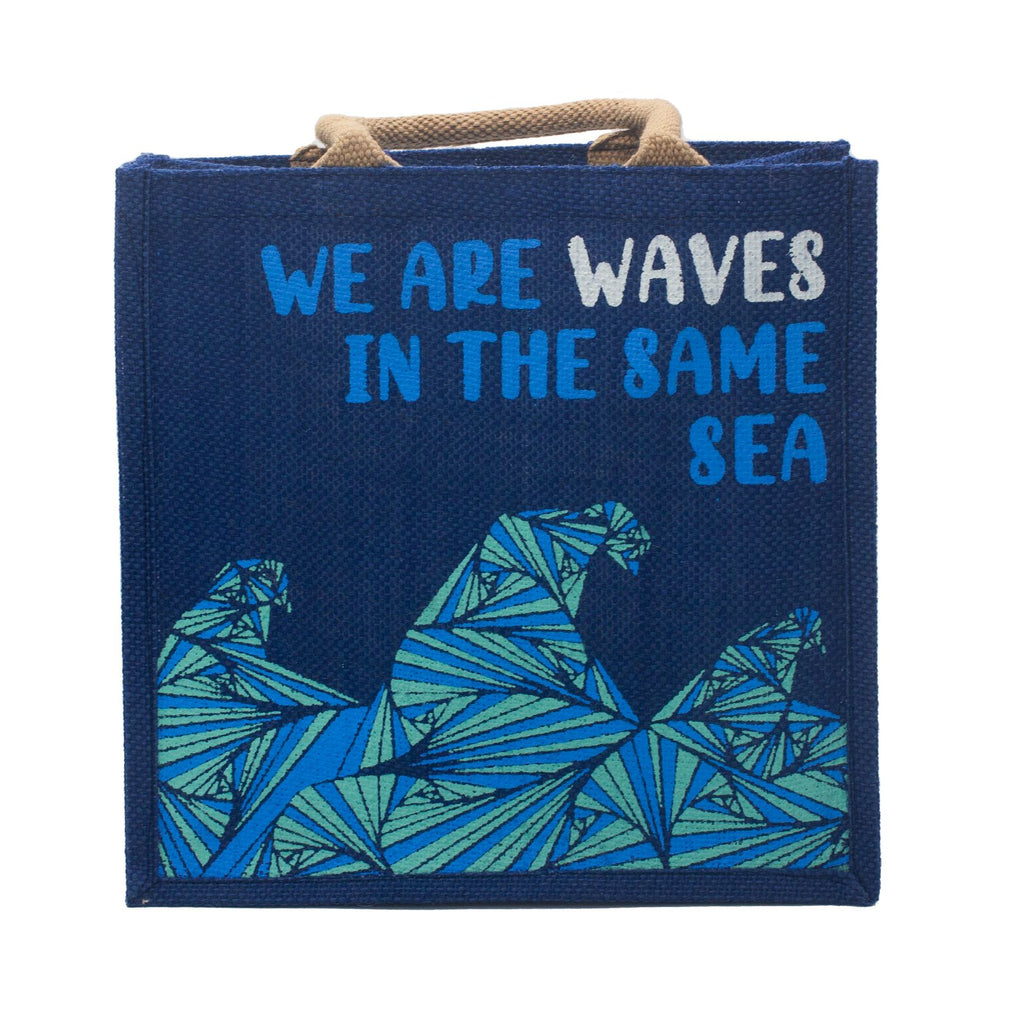 Printed Jute Bag - We are Waves - Blue