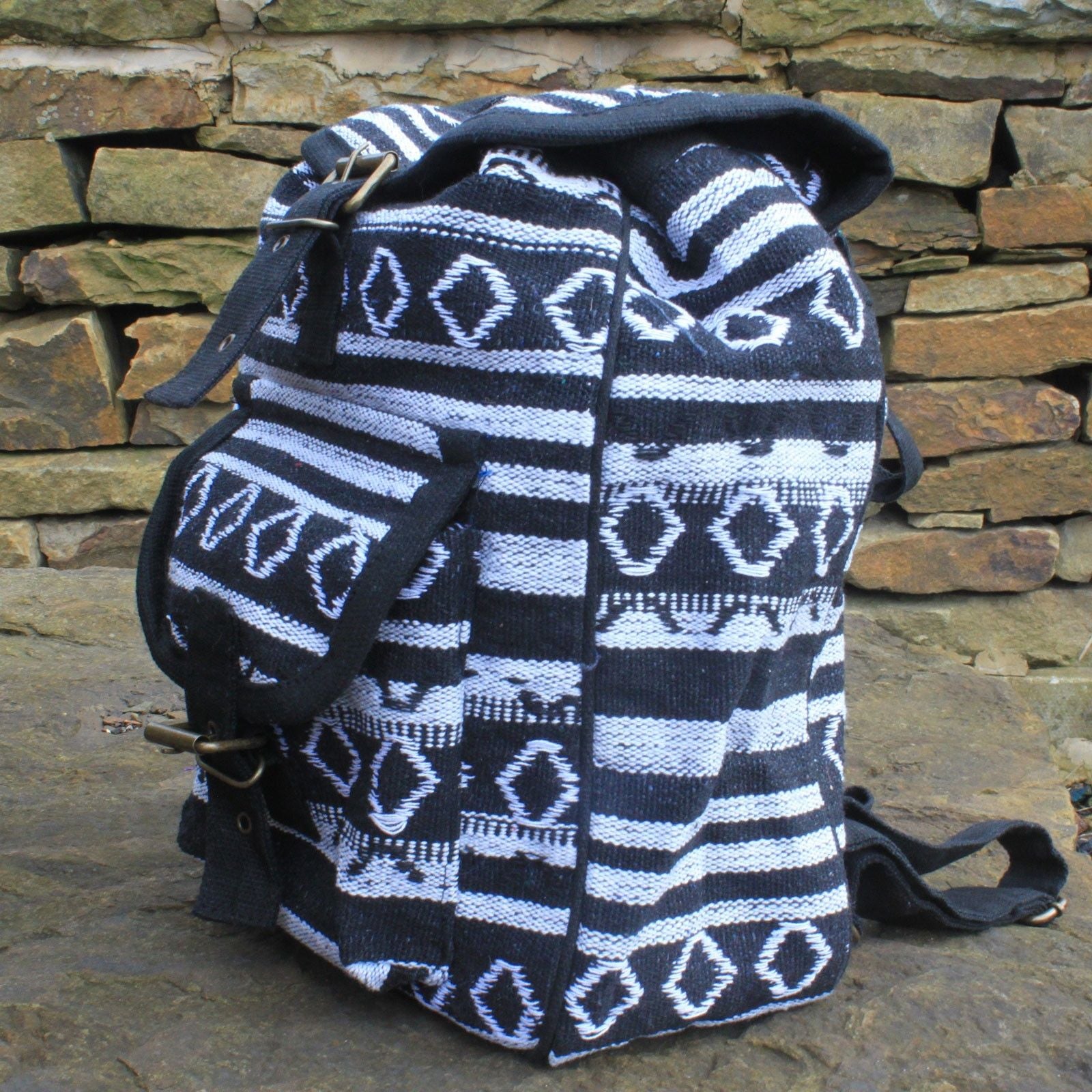 Small Nepali Backpack - Black & White